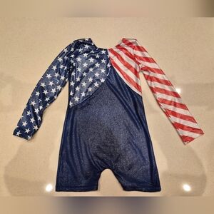 Stars and Stripes Long Sleeve Gymnastics Leotard Sz 8-9 Red White Blue